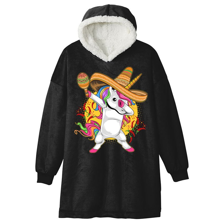 Cinco De Mayo Dabbing Unicorn Hooded Wearable Blanket
