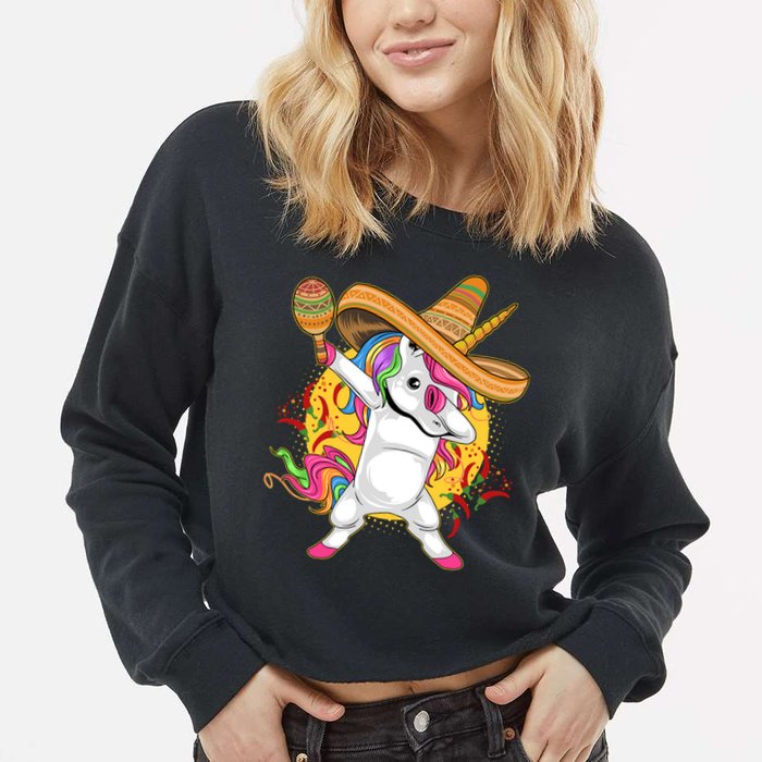 Cinco De Mayo Dabbing Unicorn Cropped Pullover Crew