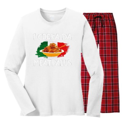 Cooka Da Meatball Funny Italian Slang Italy Food Spaghetti  Women's Long Sleeve Flannel Pajama Set 