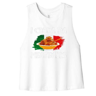 Cooka Da Meatball Funny Italian Slang Italy Food Spaghetti  Women's Racerback Cropped Tank