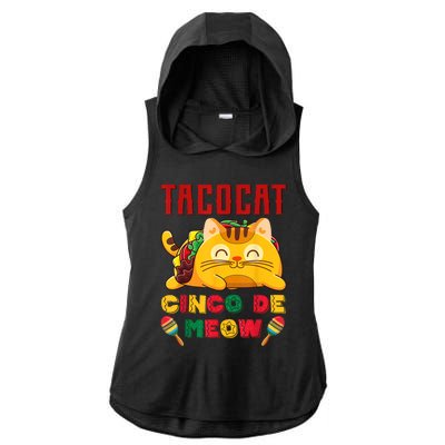 Cinco De Meow Taco Cat, Mexican Cinco De Mayo Cat Lovers Ladies PosiCharge Tri-Blend Wicking Draft Hoodie Tank