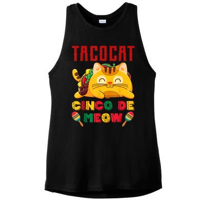 Cinco De Meow Taco Cat, Mexican Cinco De Mayo Cat Lovers Ladies PosiCharge Tri-Blend Wicking Tank