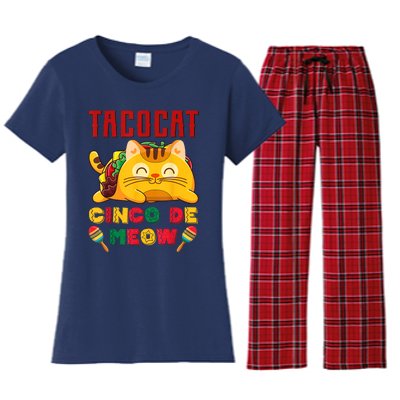 Cinco De Meow Taco Cat, Mexican Cinco De Mayo Cat Lovers Women's Flannel Pajama Set