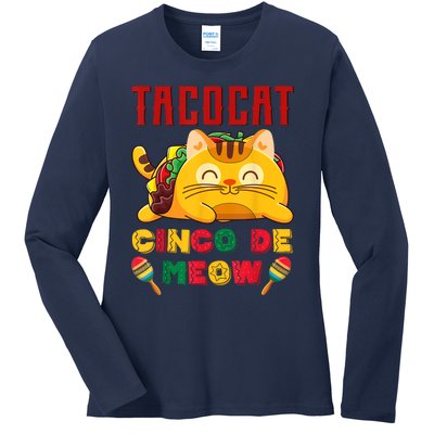 Cinco De Meow Taco Cat, Mexican Cinco De Mayo Cat Lovers Ladies Long Sleeve Shirt