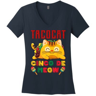 Cinco De Meow Taco Cat, Mexican Cinco De Mayo Cat Lovers Women's V-Neck T-Shirt