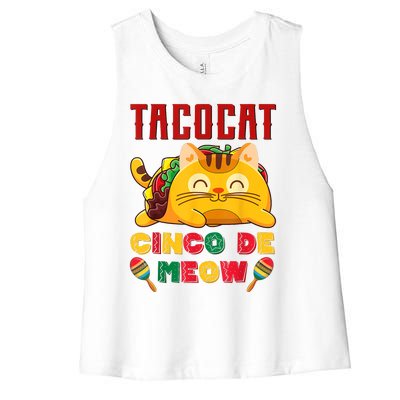 Cinco De Meow Taco Cat, Mexican Cinco De Mayo Cat Lovers Women's Racerback Cropped Tank