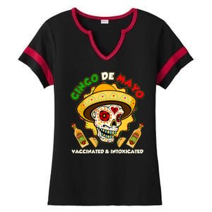 Cinco De Mayo Vaccinated And Intoxicated Sugar Skull Ladies Halftime Notch Neck Tee