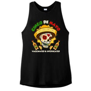 Cinco De Mayo Vaccinated And Intoxicated Sugar Skull Ladies PosiCharge Tri-Blend Wicking Tank