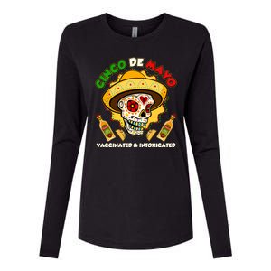 Cinco De Mayo Vaccinated And Intoxicated Sugar Skull Womens Cotton Relaxed Long Sleeve T-Shirt