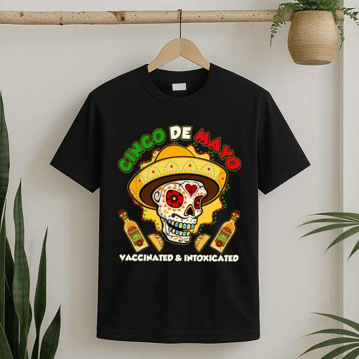 Cinco De Mayo Vaccinated And Intoxicated Sugar Skull T-Shirt