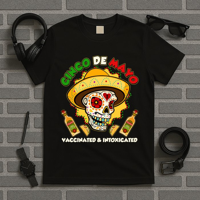 Cinco De Mayo Vaccinated And Intoxicated Sugar Skull T-Shirt