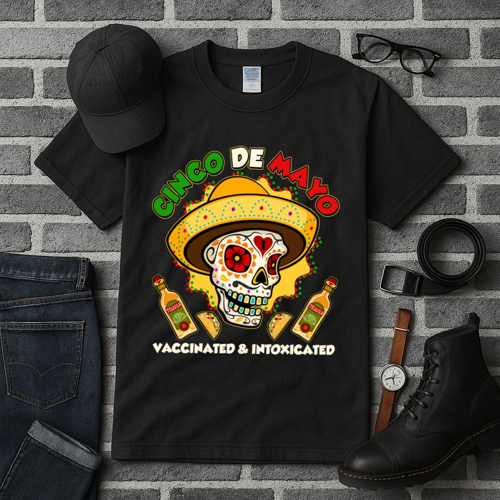 Cinco De Mayo Vaccinated And Intoxicated Sugar Skull Tall T-Shirt