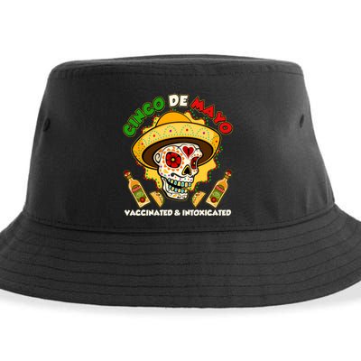 Cinco De Mayo Vaccinated And Intoxicated Sugar Skull Sustainable Bucket Hat