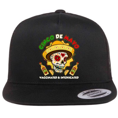 Cinco De Mayo Vaccinated And Intoxicated Sugar Skull Flatbill Hat