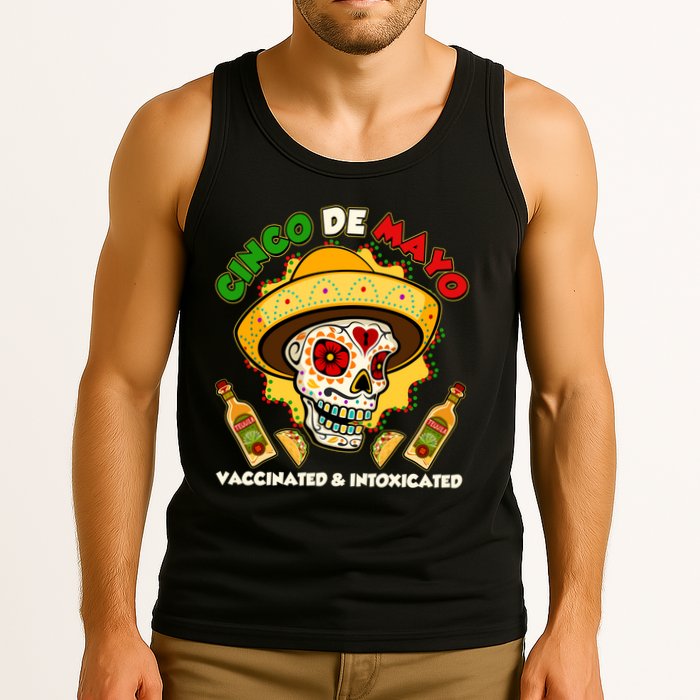 Cinco De Mayo Vaccinated And Intoxicated Sugar Skull Tank Top