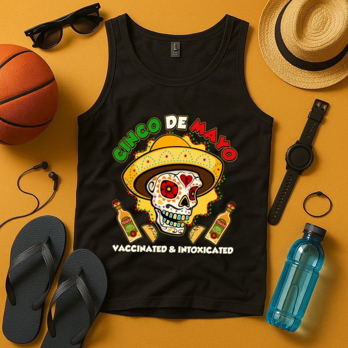 Cinco De Mayo Vaccinated And Intoxicated Sugar Skull Tank Top