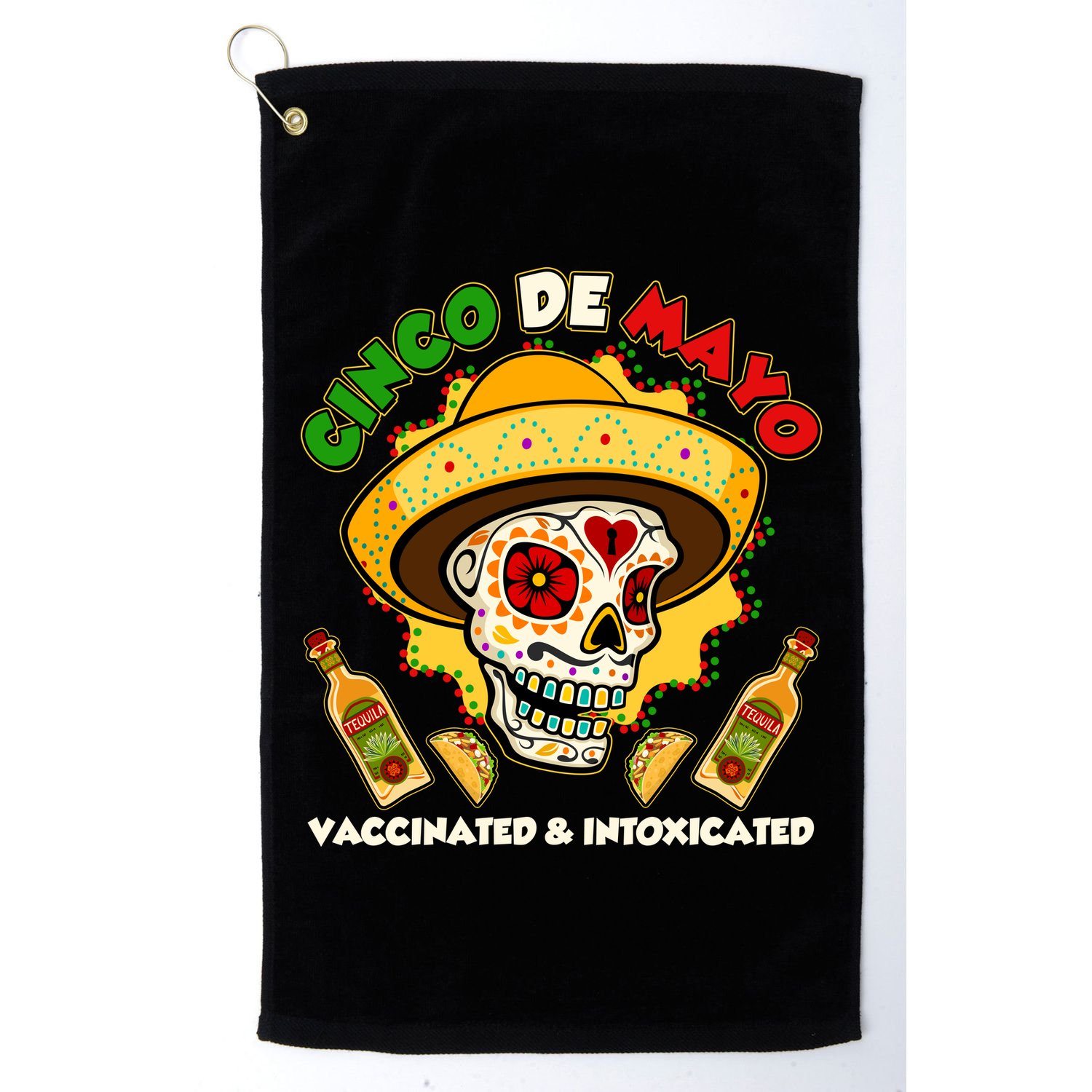 Cinco De Mayo Vaccinated And Intoxicated Sugar Skull Golf Towel