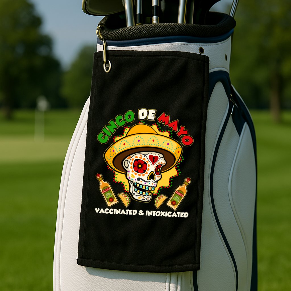 Cinco De Mayo Vaccinated And Intoxicated Sugar Skull Golf Towel