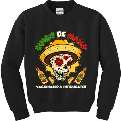 Cinco De Mayo Vaccinated And Intoxicated Sugar Skull Kids Sweatshirt