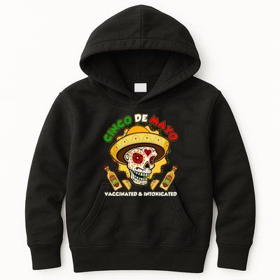 Cinco De Mayo Vaccinated And Intoxicated Sugar Skull Kids Hoodie