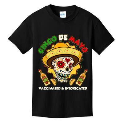 Cinco De Mayo Vaccinated And Intoxicated Sugar Skull Kids T-Shirt