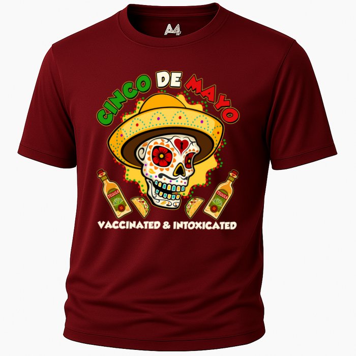 Cinco De Mayo Vaccinated And Intoxicated Sugar Skull Cooling Performance Crew T-Shirt