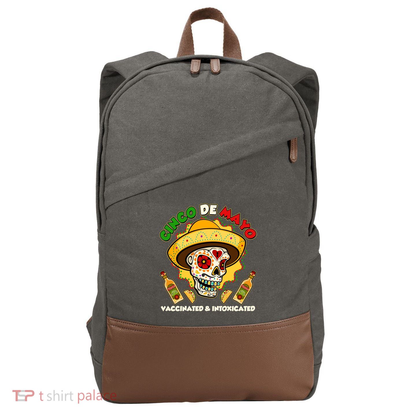 Cinco De Mayo Vaccinated And Intoxicated Sugar Skull Cotton Canvas Backpack