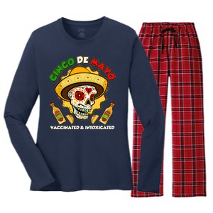 Cinco De Mayo Vaccinated And Intoxicated Sugar Skull Women's Long Sleeve Flannel Pajama Set 