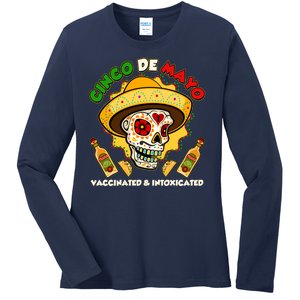 Cinco De Mayo Vaccinated And Intoxicated Sugar Skull Ladies Long Sleeve Shirt