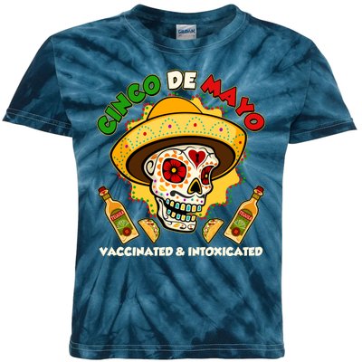 Cinco De Mayo Vaccinated And Intoxicated Sugar Skull Kids Tie-Dye T-Shirt