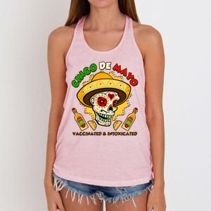 Cinco De Mayo Vaccinated And Intoxicated Sugar Skull Women's Knotted Racerback Tank