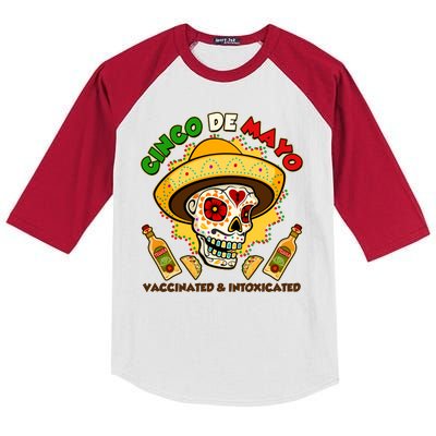 Cinco De Mayo Vaccinated And Intoxicated Sugar Skull Kids Colorblock Raglan Jersey