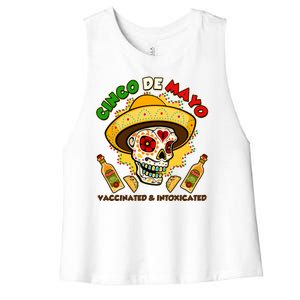 Cinco De Mayo Vaccinated And Intoxicated Sugar Skull Women's Racerback Cropped Tank