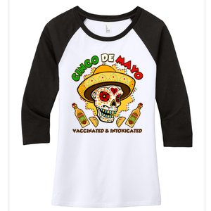 Cinco De Mayo Vaccinated And Intoxicated Sugar Skull Women's Tri-Blend 3/4-Sleeve Raglan Shirt