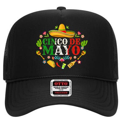 Cinco De Mayo Mexican Fiesta 5 De Mayo High Crown Mesh Back Trucker Hat