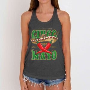 Cinco De Mayo Lets Celebrate With Hot Chilli Women's Knotted Racerback Tank