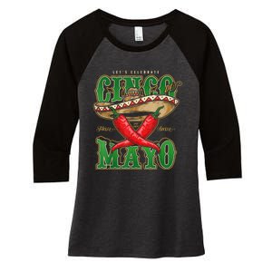 Cinco De Mayo Lets Celebrate With Hot Chilli Women's Tri-Blend 3/4-Sleeve Raglan Shirt