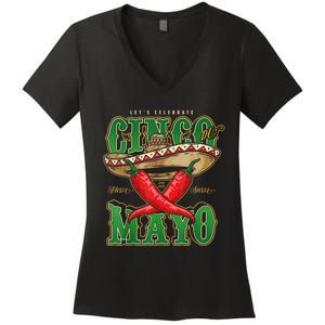 Cinco De Mayo Lets Celebrate With Hot Chilli Women's V-Neck T-Shirt