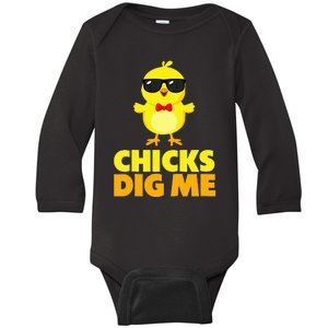 Chicks Dig Me Happy Easter Day Egg Hunt Funny Baby Long Sleeve Bodysuit