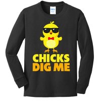 Chicks Dig Me Happy Easter Day Egg Hunt Funny Kids Long Sleeve Shirt