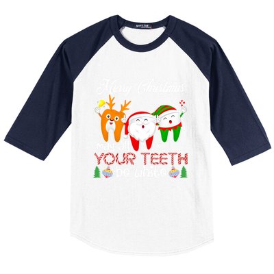 Christmas Dental May All Your Teeth Be White Santa Dental Gift Baseball Sleeve Shirt