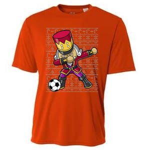 Christmas Dabbing Nutcracker Soccer Player Coach Cooling Performance Crew T-Shirt