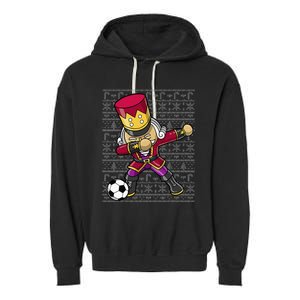 Christmas Dabbing Nutcracker Soccer Player Coach Garment-Dyed Fleece Hoodie