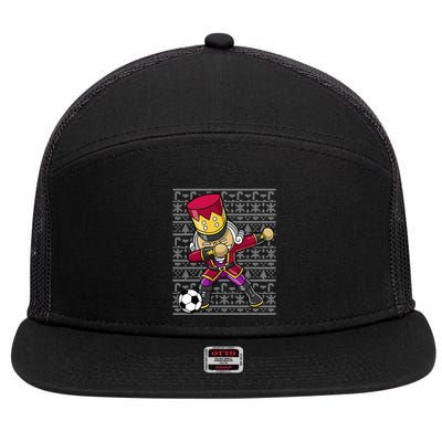 Christmas Dabbing Nutcracker Soccer Player Coach 7 Panel Mesh Trucker Snapback Hat