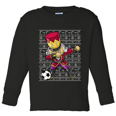 Christmas Dabbing Nutcracker Soccer Player Coach Toddler Long Sleeve Shirt