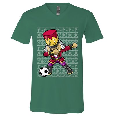 Christmas Dabbing Nutcracker Soccer Player Coach V-Neck T-Shirt