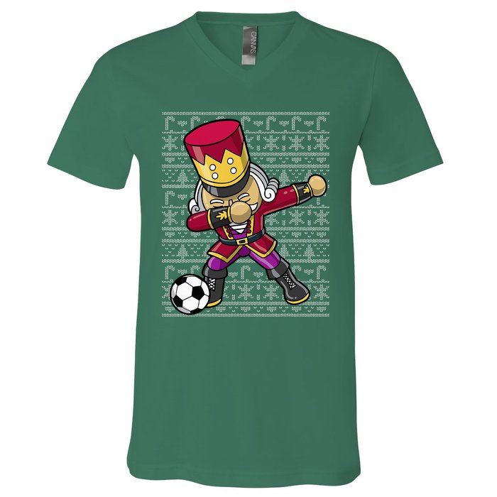 Christmas Dabbing Nutcracker Soccer Player Coach V-Neck T-Shirt