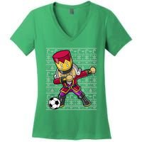 Christmas Dabbing Nutcracker Soccer Player Coach Women's V-Neck T-Shirt