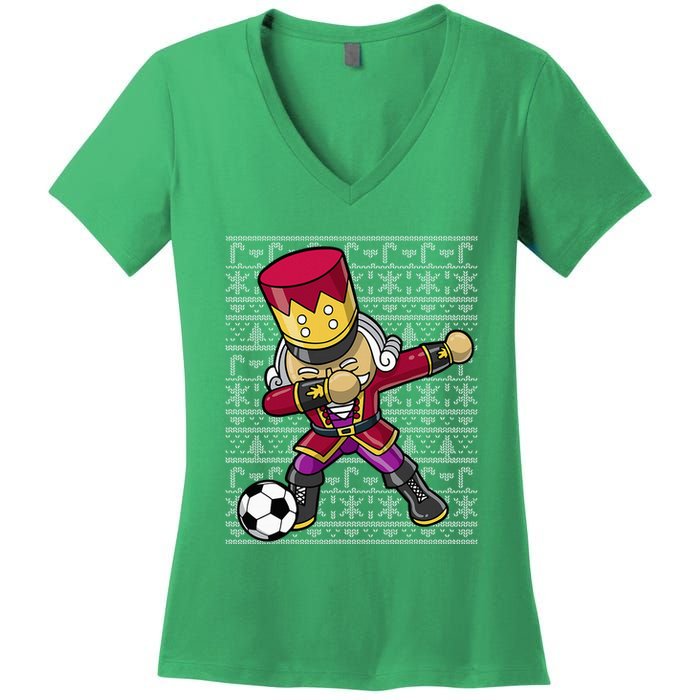 Christmas Dabbing Nutcracker Soccer Player Coach Women's V-Neck T-Shirt