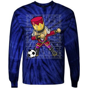 Christmas Dabbing Nutcracker Soccer Player Coach Tie-Dye Long Sleeve Shirt